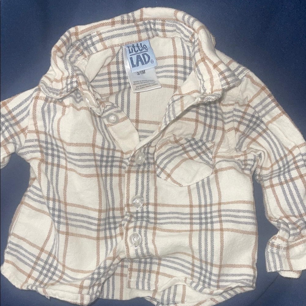 Little Lad Kids Plaid Button Down Shirt - Cream and Brown